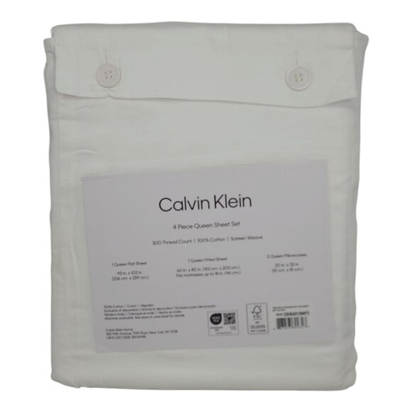 Calvin Klein 4 Piece Queen Sheet Set 100% Cotton Sateen Fits Mattress 18" Deep - Picture 3 of 8